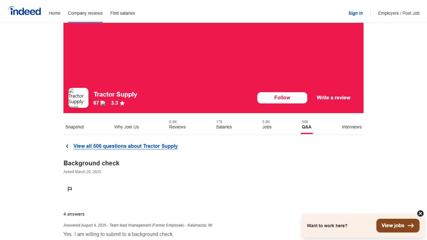 Background check Tractor Supply Indeed.com