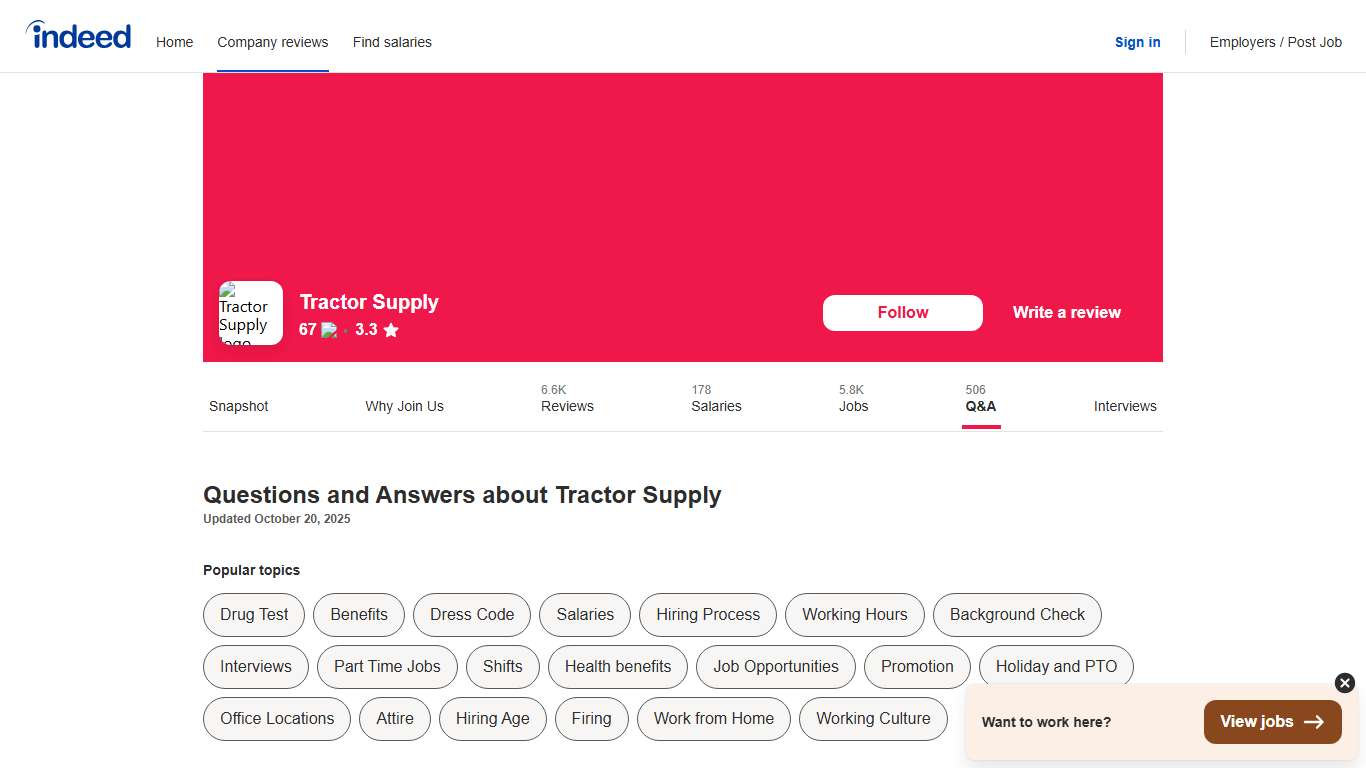 Questions and Answers about Tractor Supply Indeed.com